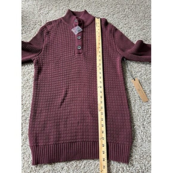 Ethan Pierce Mens Button Detail Knit Long Sleeve Pull Over Burgundy Size Small - Picture 6 of 14